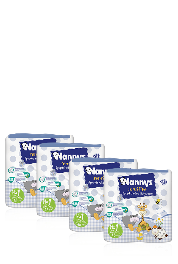 Nannys MONTHLY PACK Sensitive No1 (2-5Kg) New Born 148τμχ. + ΔΩΡΟ 36τμχ. (184τμχ.)