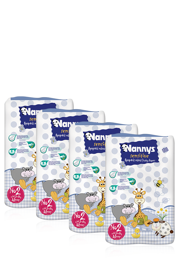 Nannys MONTHLY PACK Sensitive No2 Mini (3-6Kg) 148τμχ. + ΔΩΡΟ 36τμχ. (184τμχ.)